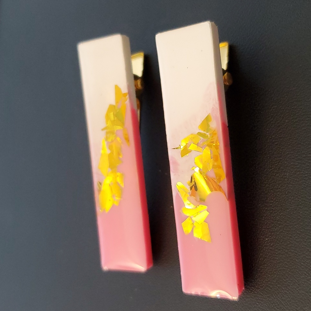 🎁5/$25🎁 Hand-made HandCrafted Glitter Vibes Resin Hair clip Barrettes New